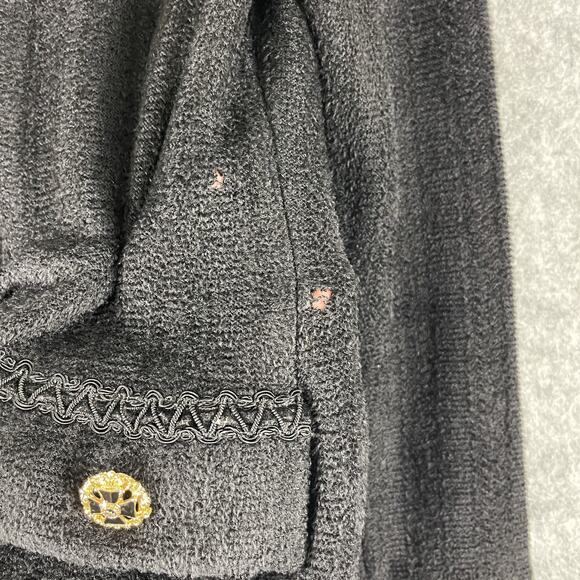 Vintage St John Sport Marie Jacket Skirt Set Womens 2 Black Gold Button FLAWED - Picture 9 of 16